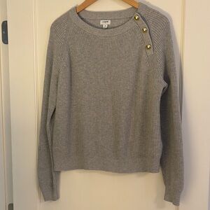 J. Crew Light Gray Crewneck Sweater with Gold Shoulder Buttons